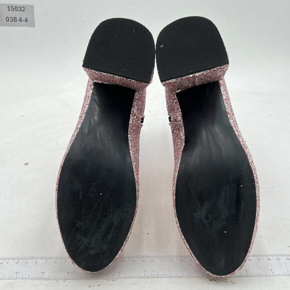 XYD Pink Multi Glitter Block Heel Ankle Boot Round Toe Dress Boot with Zip - Picture 7 of 8